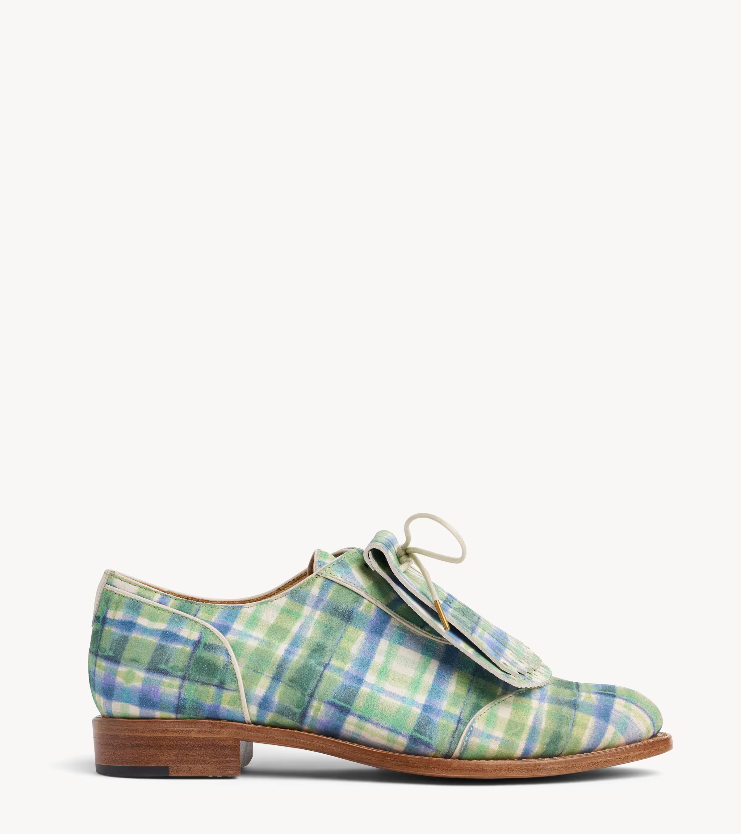 Green & Blue Plaid Leather Women's Brogue Kiltie