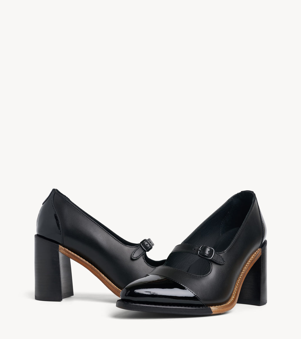 Miss Eliza Black Leather Womens Toe Cap High Heel The Office of Us Miss Eliza Black Leather Womens Toe Cap High Heel The Office of Us