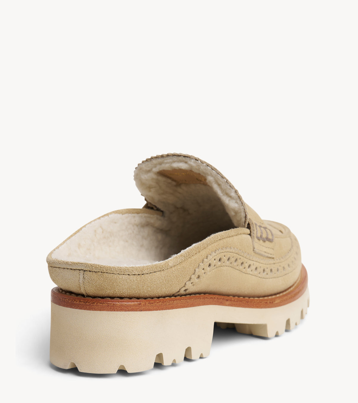 Miss Emma Mule — angled pair of tan suede oxfords