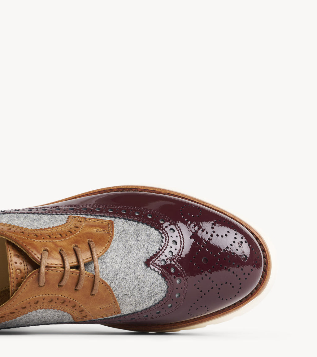 Miss Lucy Derby — back three-quarter view of the multicolor patent leather oxford