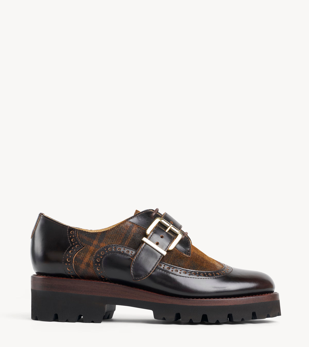 Miss Marques Derby — multicolor suede oxford, side profile