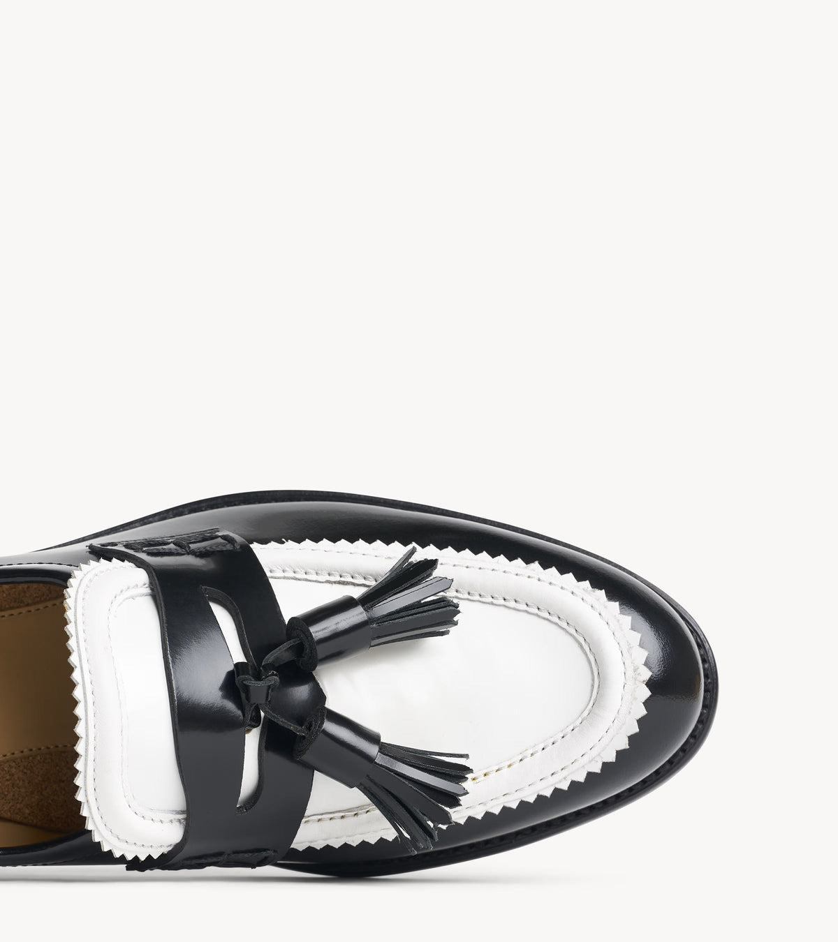 Miss Tenley Loafer — close-up of the vamp on the black leather loafer
