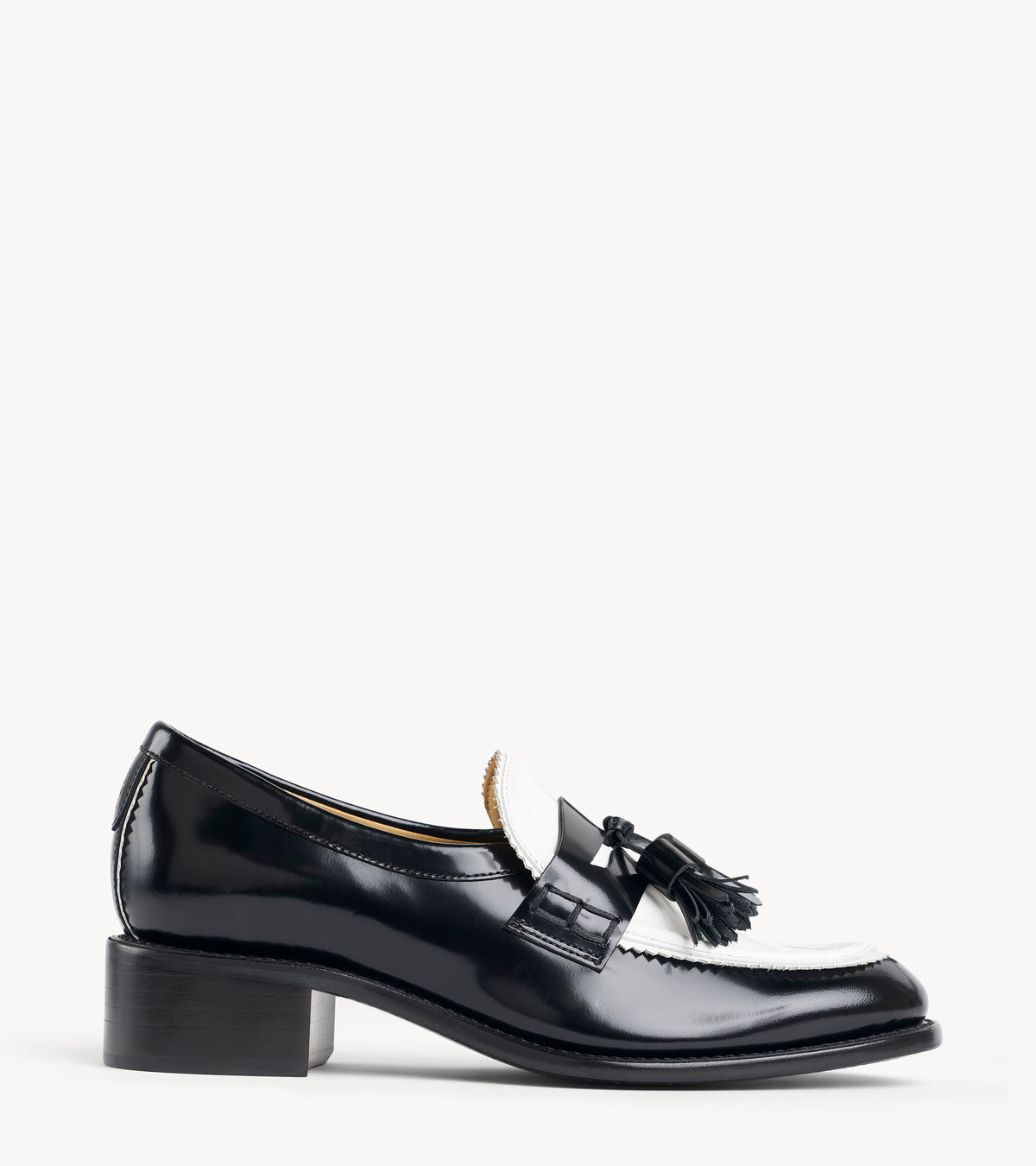 Miss Tenley Loafer — black leather loafer, side profile