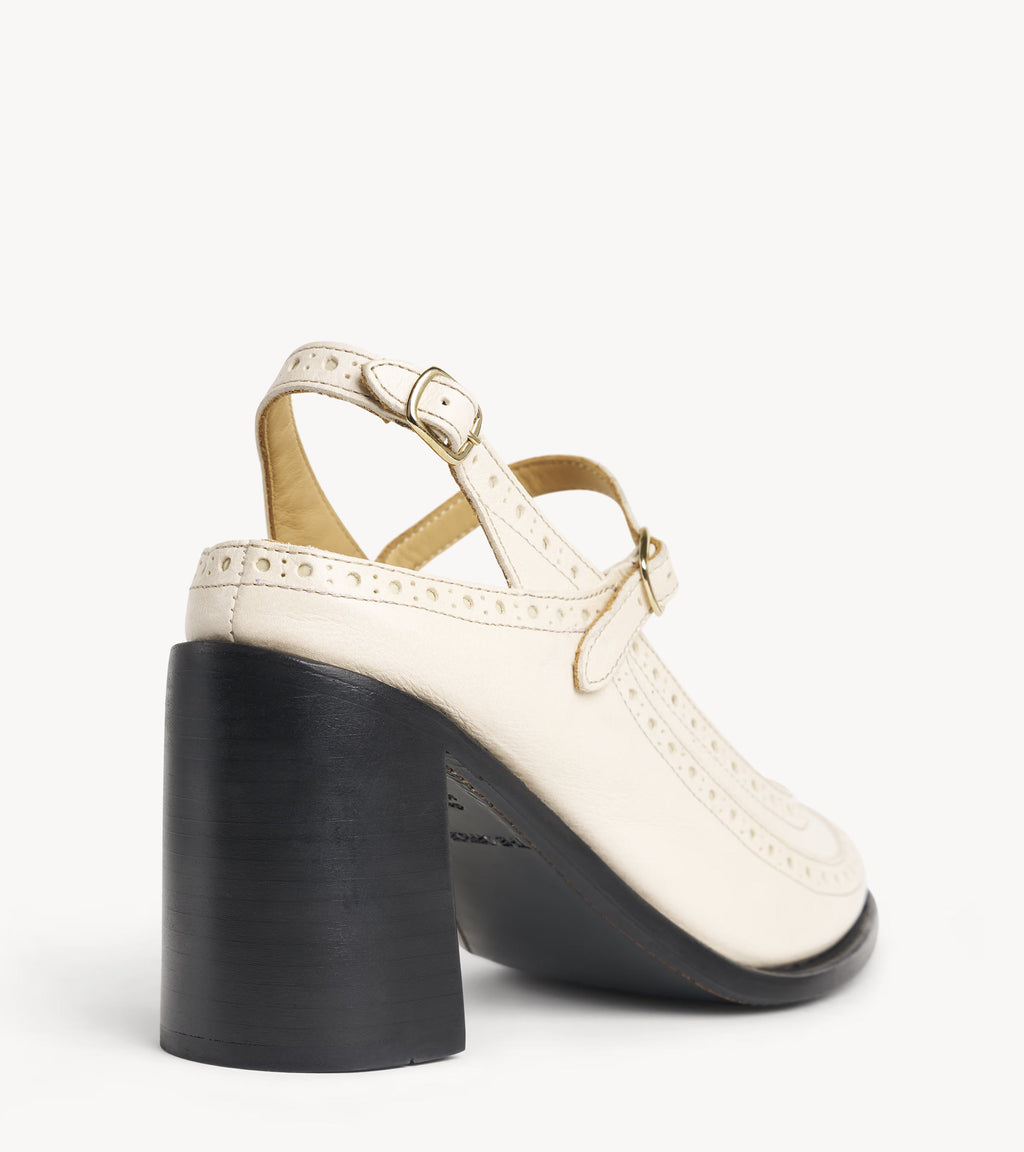 Mrs. Russel High Heel — back three-quarter view of the leather heels