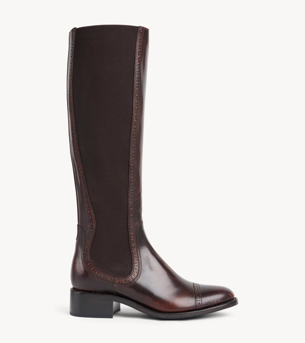 Ms. Brigitte Boot — mahogany leather boot, side profile