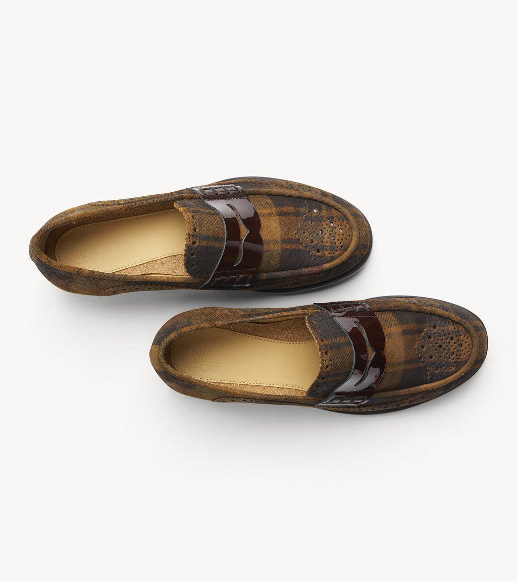 Ms. Charlotte Loafer — angled pair of multicolor suede loafers