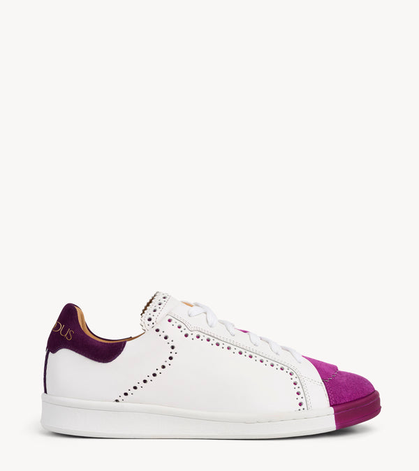 The Elliot Sneaker — white suede sneaker, side profile