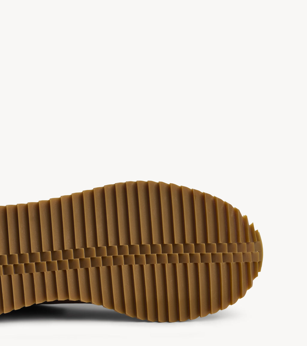 The Quinn Sneaker — rubber sole of the brown suede sneakers